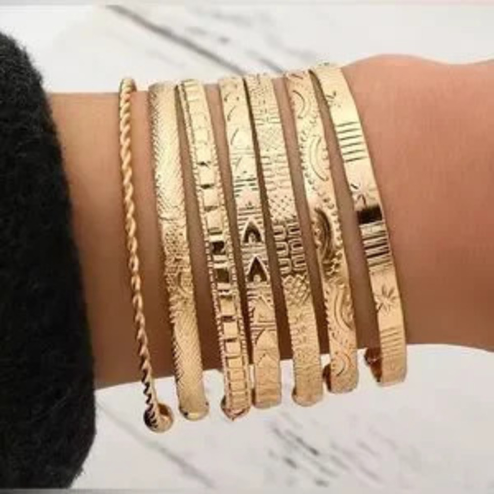 18K Gold Bohemian Stacking Bracelet Bangle Cuff Set Various Designs No Fade